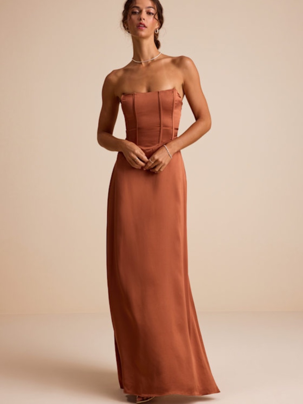 Lulus Extraordinary Presence Rust Brown Satin Strapless Maxi Dress - Size 1X